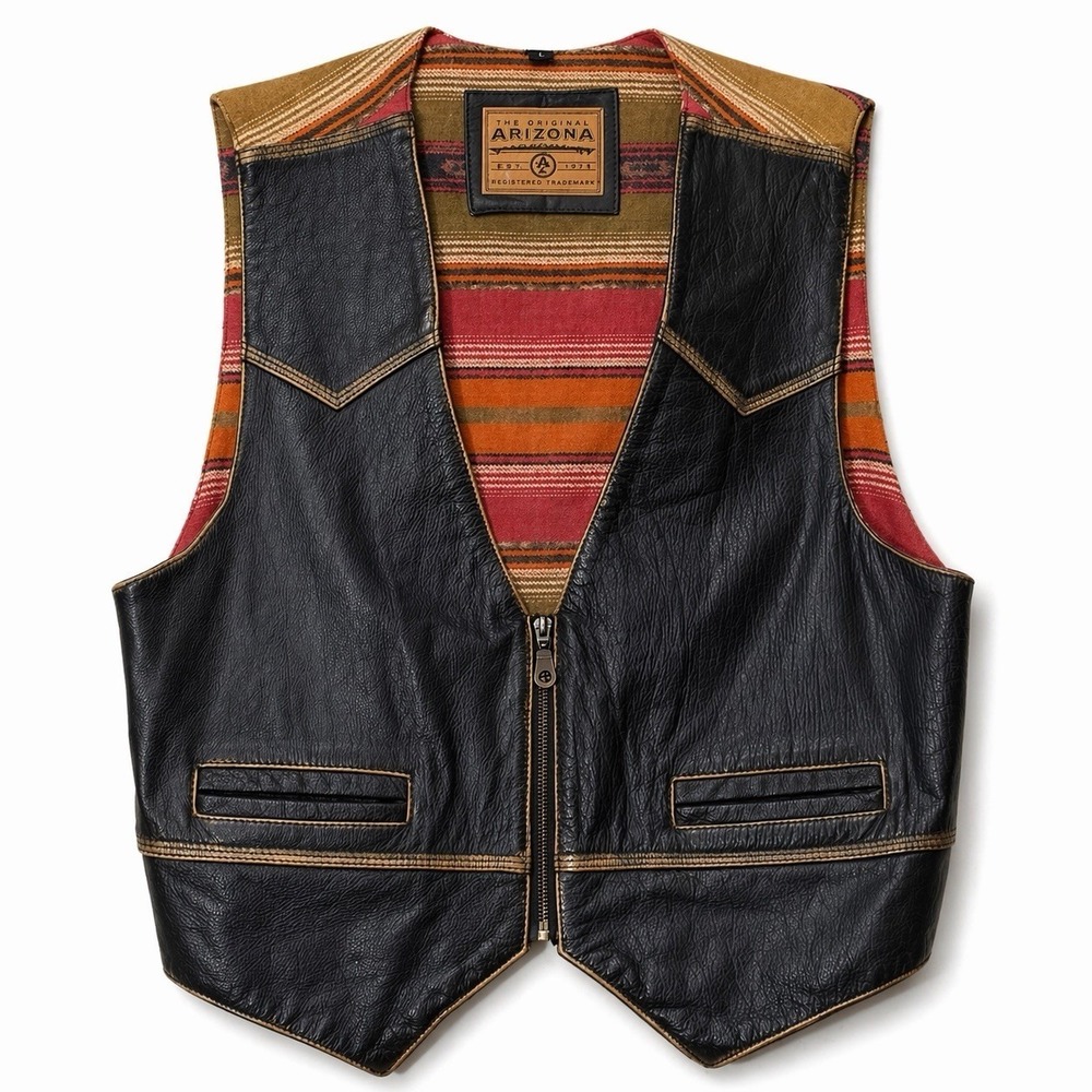 Arizona Jean Co. Black Western Zip Vest Size M/L Striped Lining Y2K Style